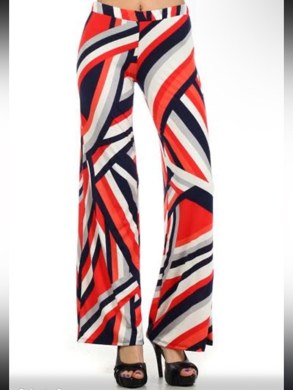 Wide-Leg Pull-On Pants in Red, Navy, Coral & White Stripe